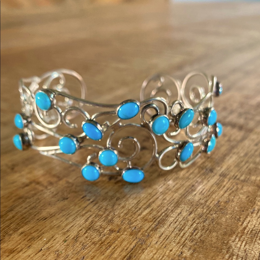 Jay King Dtr Sterling Silver Sleeping Beauty Turquoise Scroll Cuff Bracelet 200$